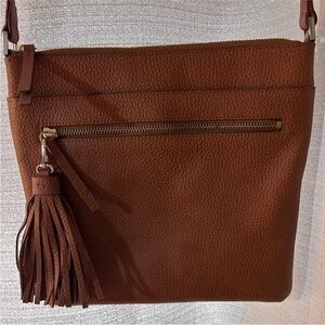 Halogen Rich Brown Crossbody Bag with Tassel